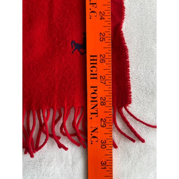 Vintage Lambswool Made In Italy Red Wool Winter Scarf with Fringe Preppy Unisex - Picture 4 of 8